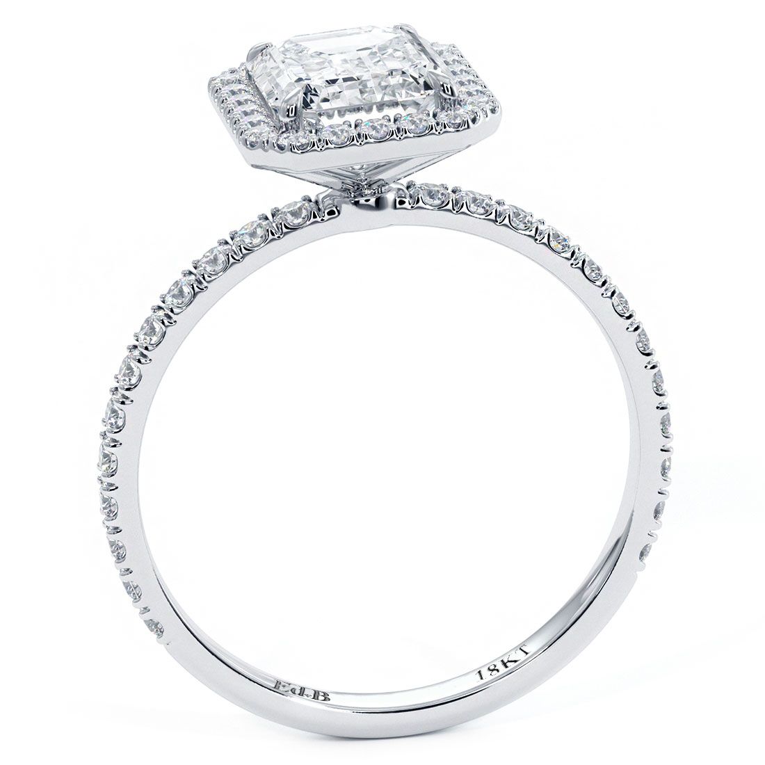 Radiant Halo Set With Emerald Cut Center Diamond Engagement Ring Setting (Center Stone Not Included)