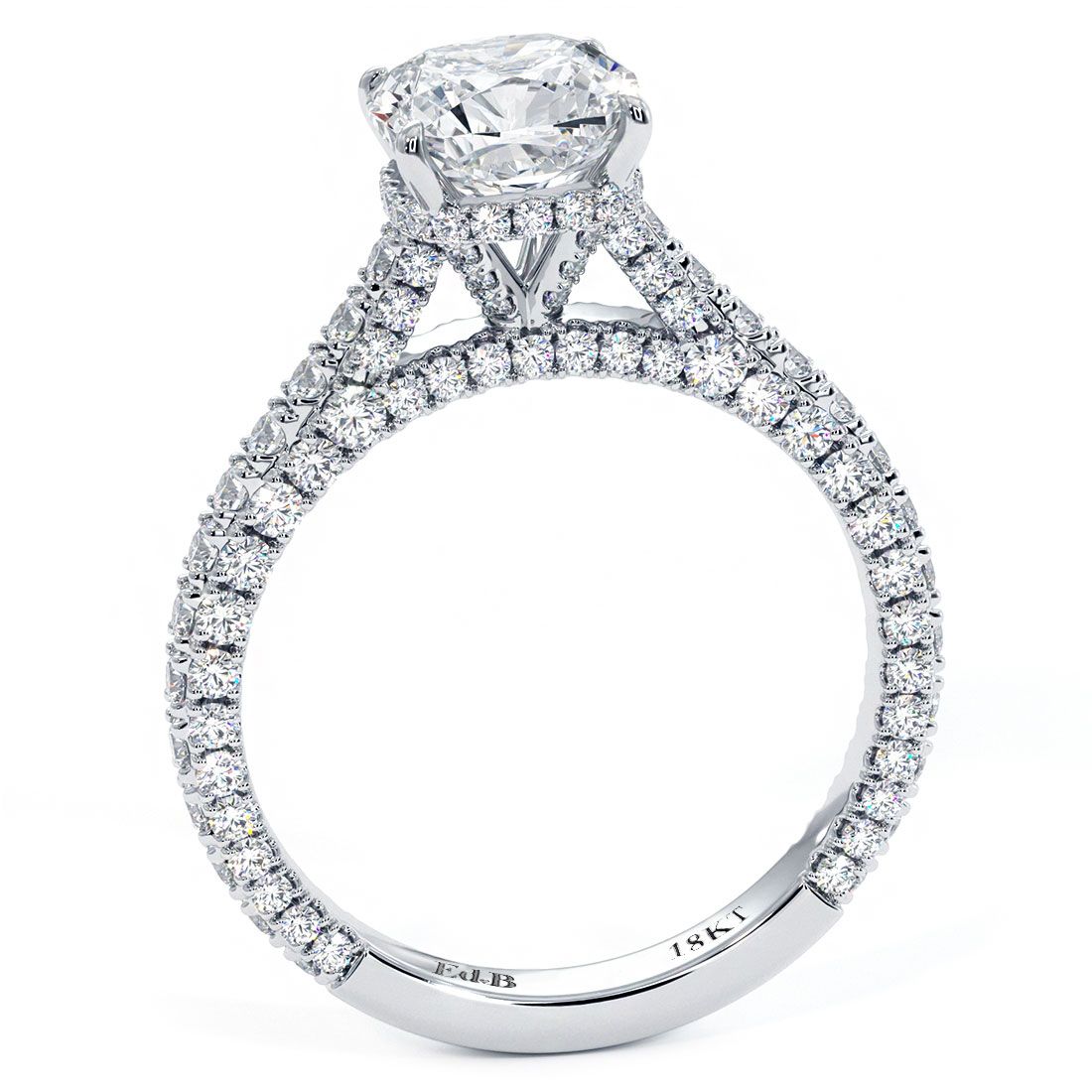 Cushion Hidden Halo Three Sided Micropave Shank Diamond Engagement Ring Setting (Center Stone Not Included)