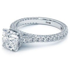 Cushion Hidden Halo Three Sided Micropave Shank Diamond Engagement Ring Setting (Center Stone Not Included)