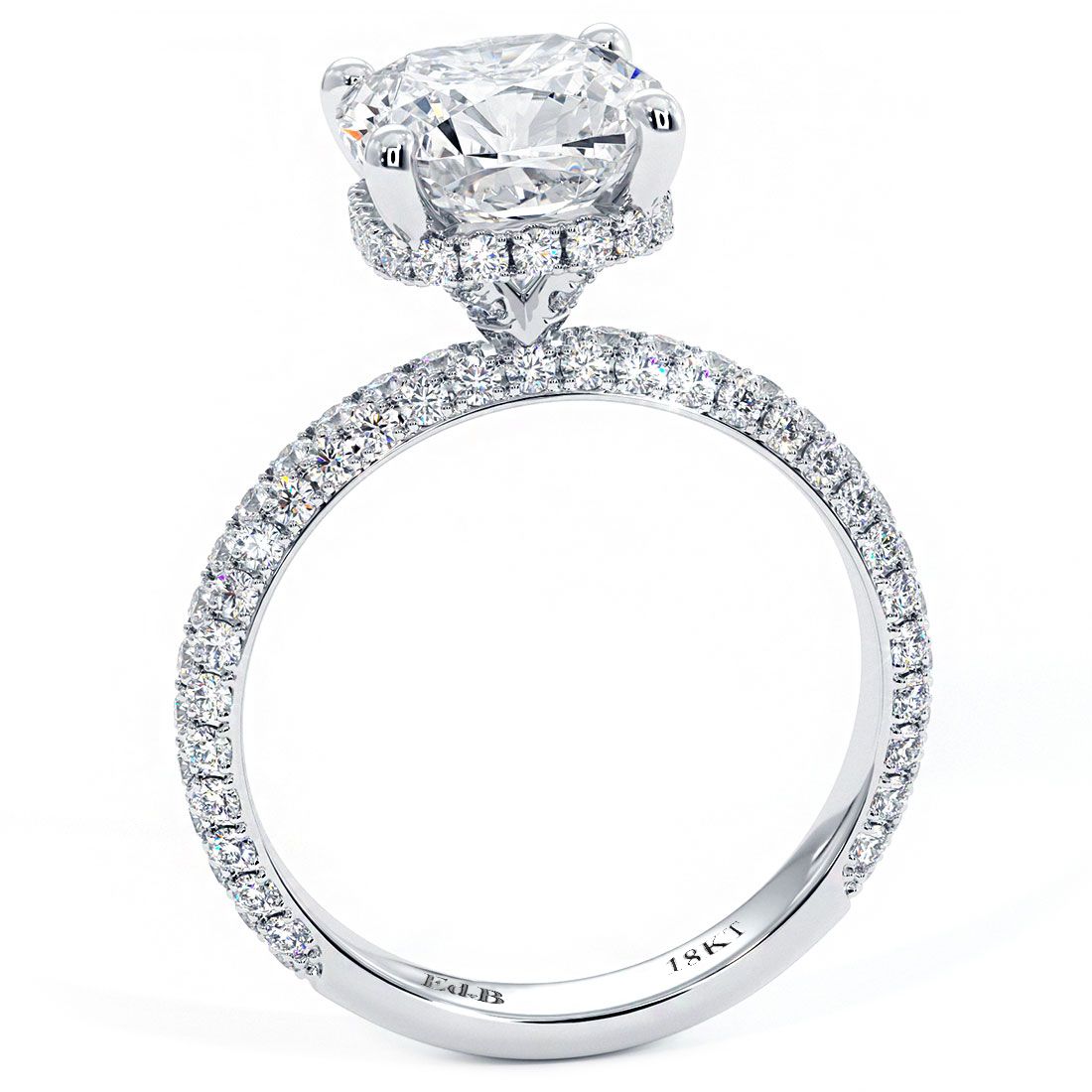 Cushion Cut Hidden Halo 3 Sided Micropave Diamond Engagement Ring Setting (Center Stone Not Included)