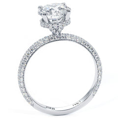 Round Hidden Halo, 3 Sided Micropave Diamond Engagement Ring Setting (Center Stone Not Included)