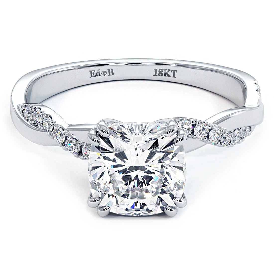 Cushion Center, Double Prongs, Petite Infinity Twist Micropave Diamond Engagement Ring Setting (Center Stone Not Included)