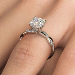 Cushion Center, Double Prongs, Petite Infinity Twist Micropave Diamond Engagement Ring Setting (Center Stone Not Included)