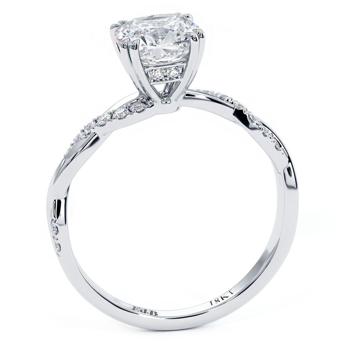 Cushion Center, Double Prongs, Petite Infinity Twist Micropave Diamond Engagement Ring Setting (Center Stone Not Included)