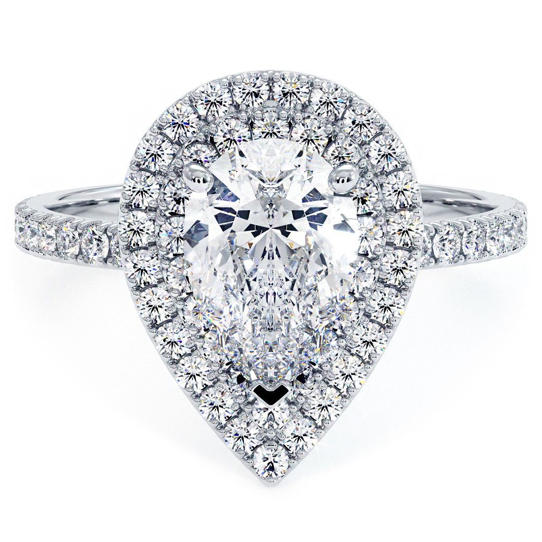 Pear Shape Double Halo With 3 Prongs Diamond Engagement Ring Setting (Center Stone Not Included)