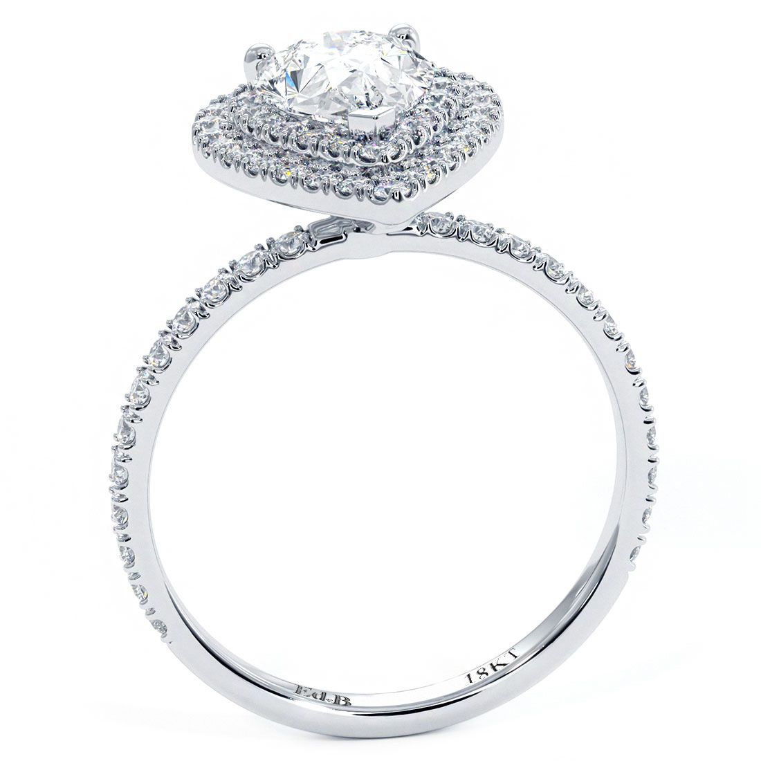 Pear Shape Double Halo With 3 Prongs Diamond Engagement Ring Setting (Center Stone Not Included)