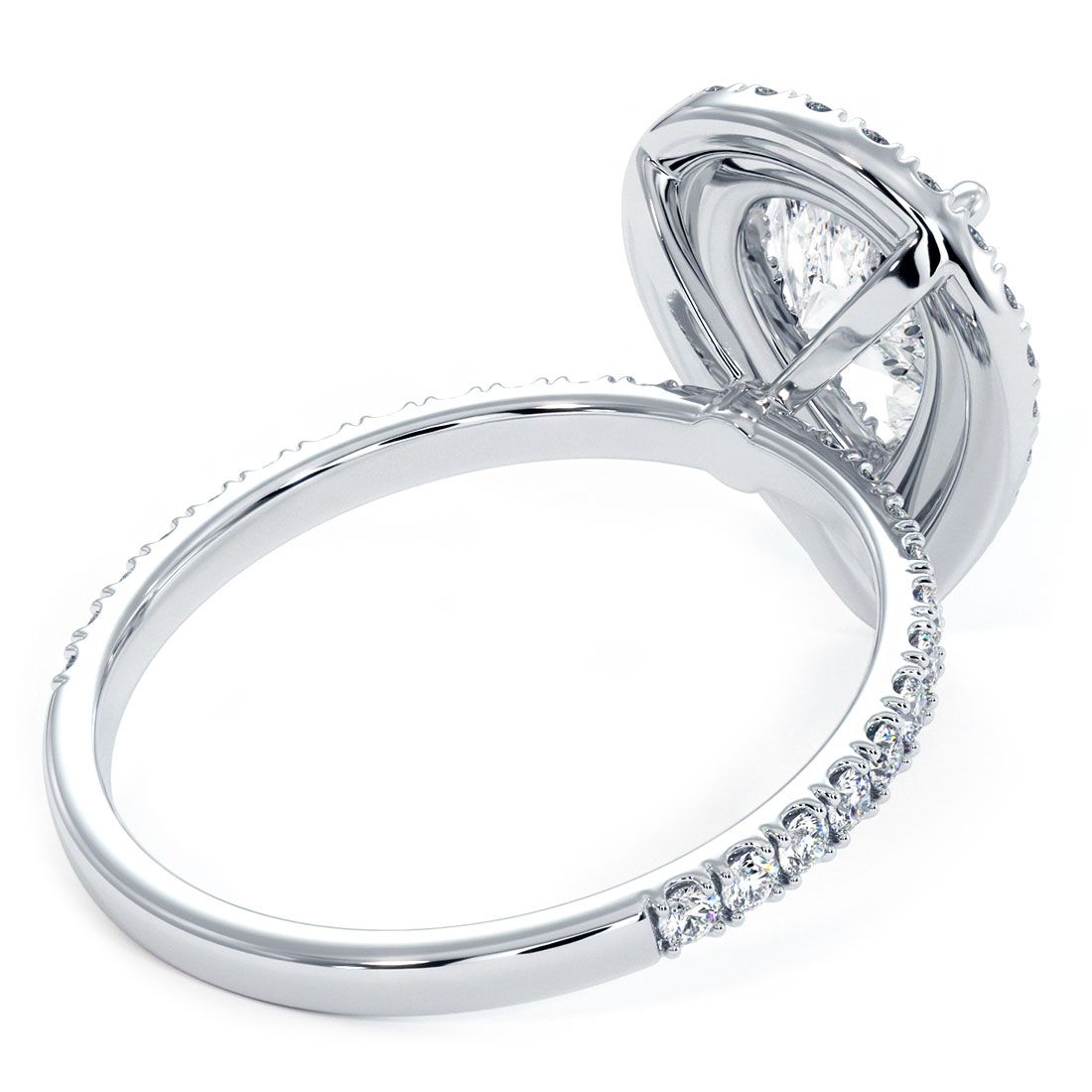 Pear Shape Double Halo With 3 Prongs Diamond Engagement Ring Setting (Center Stone Not Included)