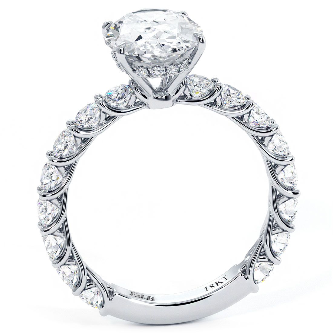 Oval Hidden Halo Basket Head Diamond Engagement Ring Setting (Center Stone Not Included)