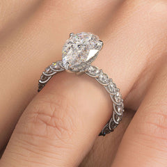 Pear Shape Hidden Halo Diamond Engagement Ring Setting (Center Stone Not Included)