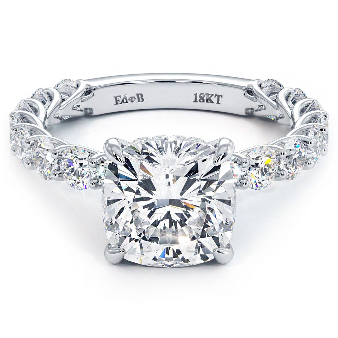 Cushion Hidden Halo Basket Head Diamond Engagement Ring Setting (Center Stone Not Included)