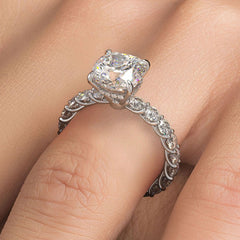 Cushion Hidden Halo Basket Head Diamond Engagement Ring Setting (Center Stone Not Included)