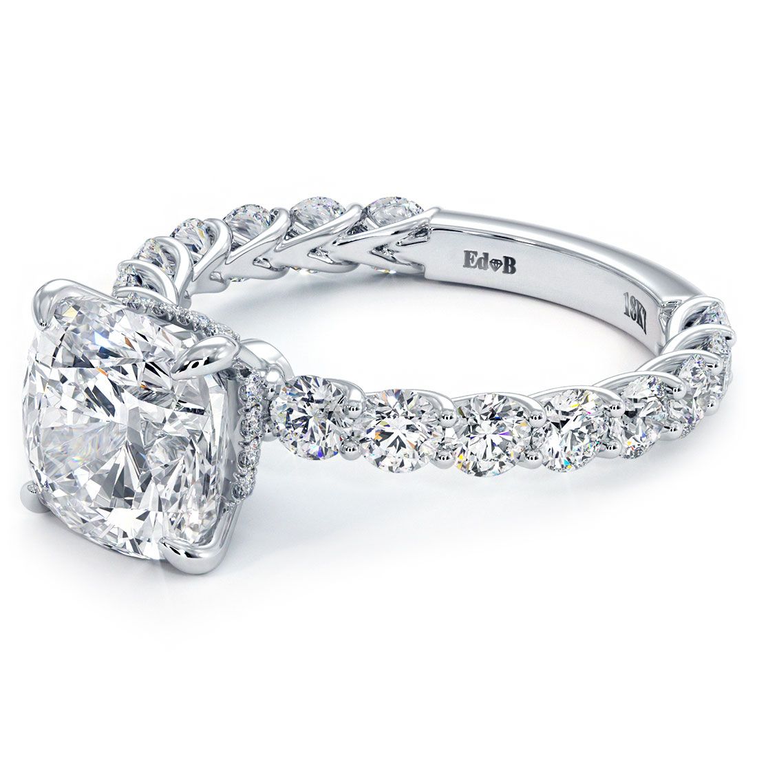 Cushion Hidden Halo Basket Head Diamond Engagement Ring Setting (Center Stone Not Included)