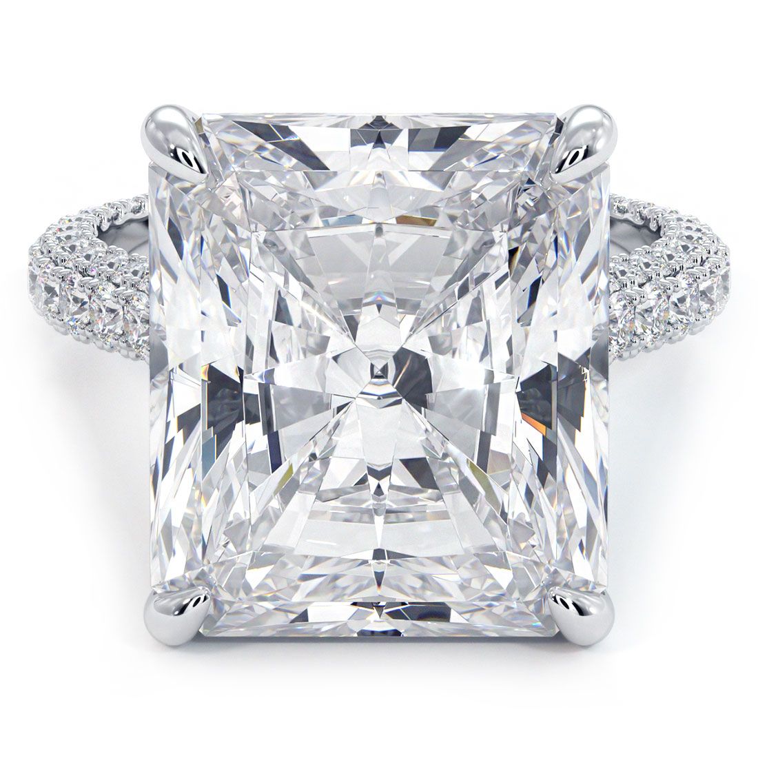 Radiant Cut Hidden Halo Basket Head With 3 Sided Micropave Diamond Engagement Ring (Center Stone Not Included)