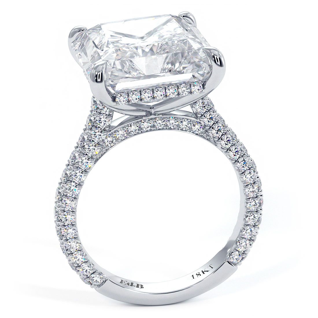 Radiant Cut Hidden Halo Basket Head With 3 Sided Micropave Diamond Engagement Ring (Center Stone Not Included)