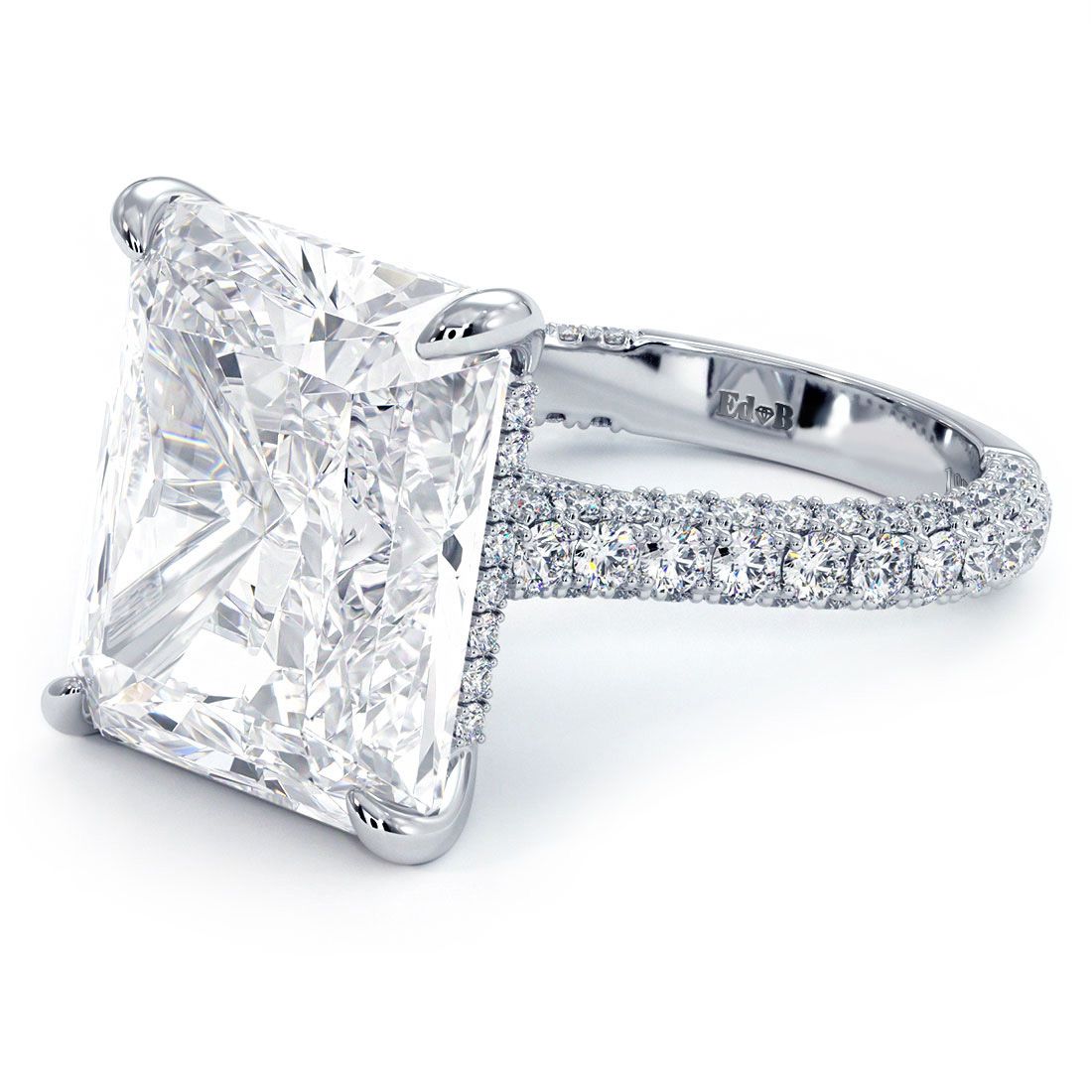 Radiant Cut Hidden Halo Basket Head With 3 Sided Micropave Diamond Engagement Ring (Center Stone Not Included)