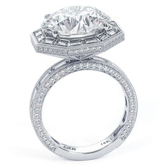 Octagon Halo Milgrain Diamond Engagement Ring Setting With Side Straight Baguettes And Round Diamonds (Center Stone Not Included)