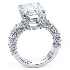 Emerald Cut Micropave Masterpiece Diamond Engagement Ring Setting (Round Diamonds-0.85ct, Emerald Cut Diamonds-4.27ct) (Center Stone Not Included)