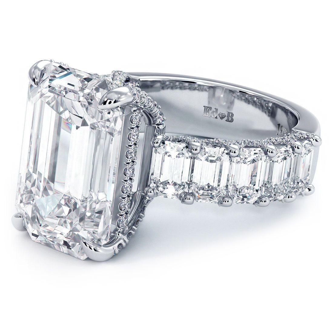 Emerald Cut Center Hidden Halo Basket Head Masterpiece Diamond Engagement Ring Setting (Center Stone Not Included)