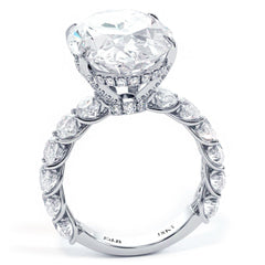 Oval Hidden Halo Basket Head Diamond Engagement Ring Setting With Oval Diamonds On the Shank (Center Stone Not Included)