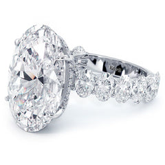 Oval Hidden Halo Basket Head Diamond Engagement Ring Setting With Oval Diamonds On the Shank (Center Stone Not Included)