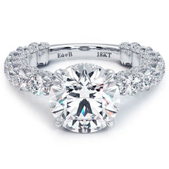 Round Hidden Halo Micropave Basket Head U Shape Set Shank Diamond Engagement Ring Setting (Center Stone Not Included)