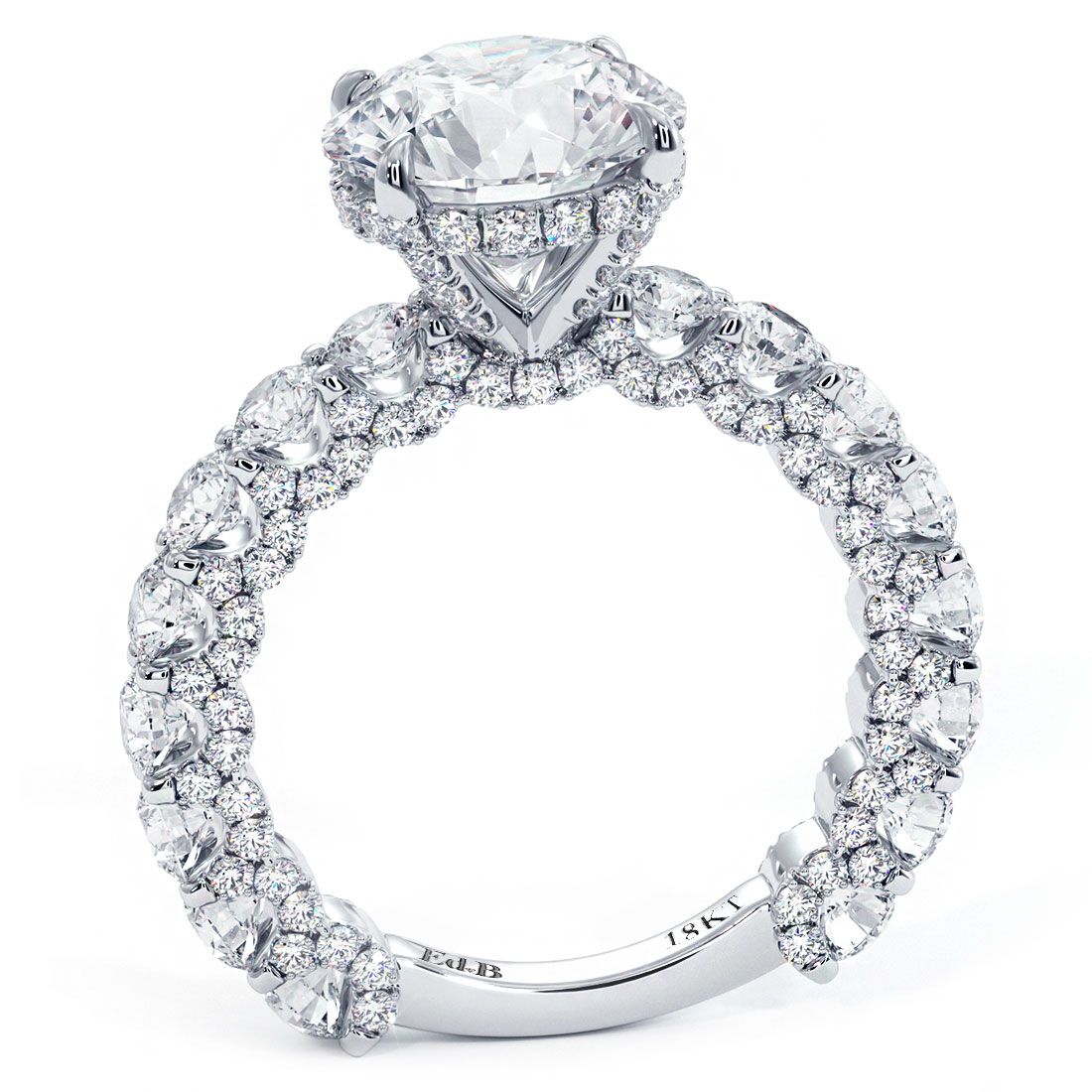 Round Hidden Halo Micropave Basket Head U Shape Set Shank Diamond Engagement Ring Setting (Center Stone Not Included)