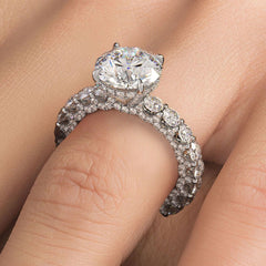 Round Hidden Halo Micropave Basket Head U Shape Set Shank Diamond Engagement Ring Setting (Center Stone Not Included)