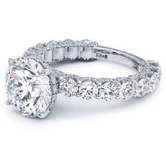 Round Hidden Halo Micropave Basket Head U Shape Set Shank Diamond Engagement Ring Setting (Center Stone Not Included)