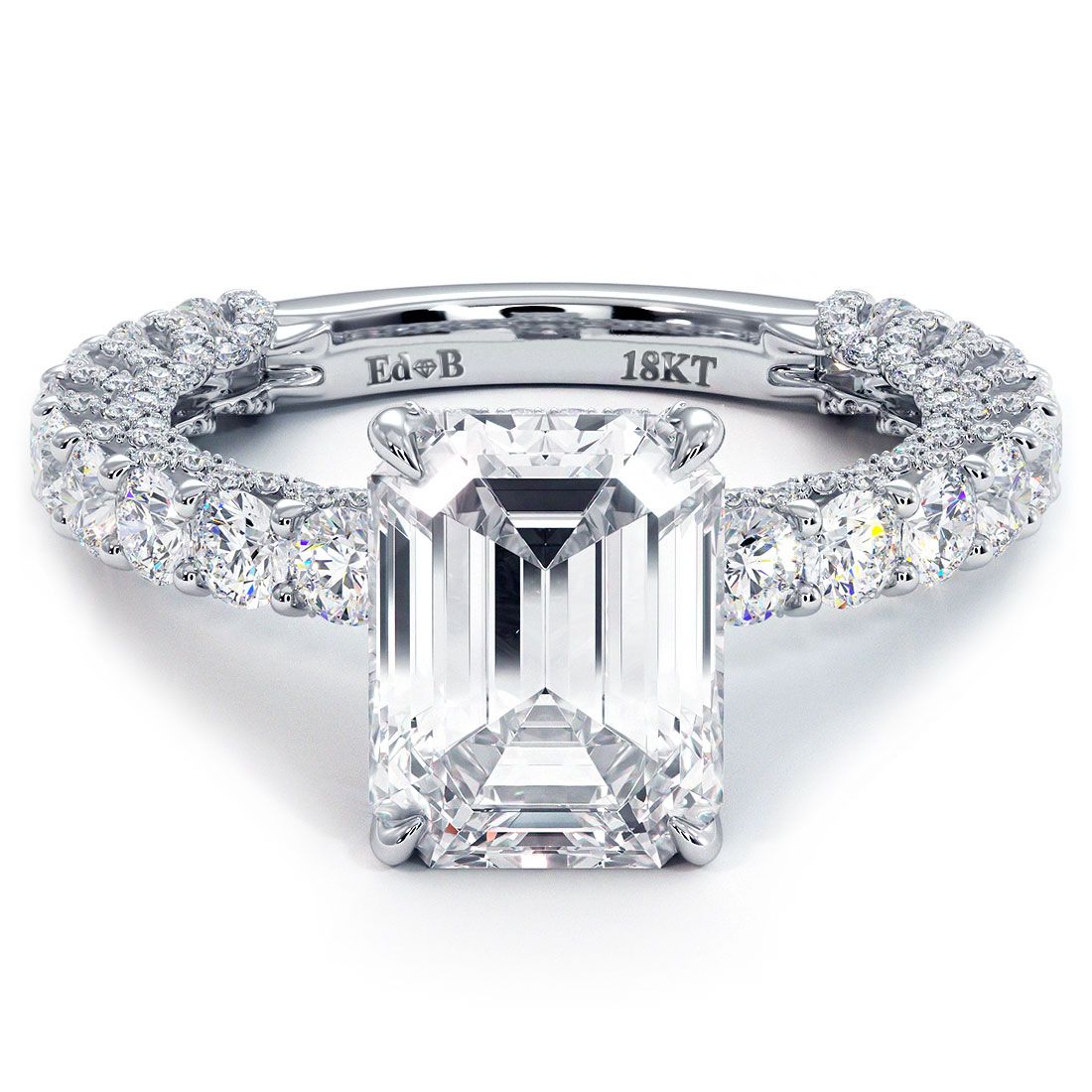 Emerald Cut Hidden Halo Micropave Diamond Engagement Ring Setting (Center Stone Not Included)