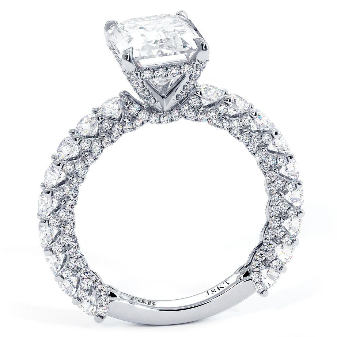 Emerald Cut Hidden Halo Micropave Diamond Engagement Ring Setting (Center Stone Not Included)