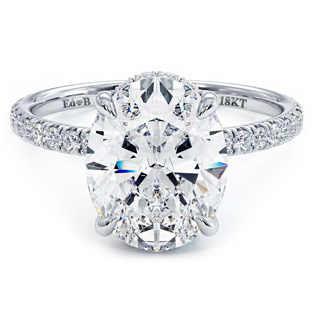 Oval Shape Hidden Halo Basket Head Diamond Engagement Ring Setting (Center Stone Not Included)