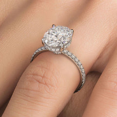 Oval Shape Hidden Halo Basket Head Diamond Engagement Ring Setting (Center Stone Not Included)