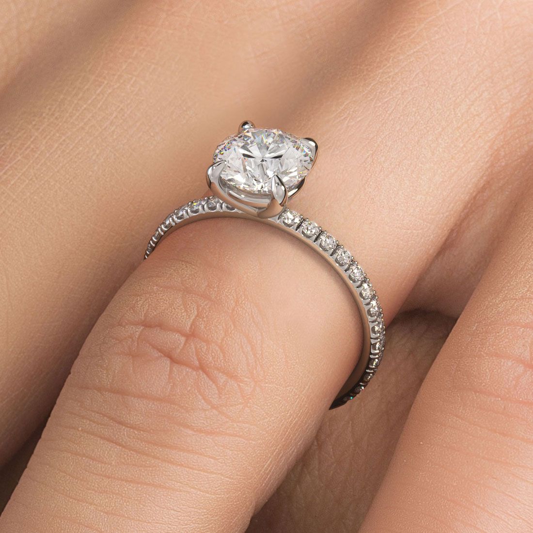 Round Center, Plain Gold Wire Basket Petite Micropave Diamond Engagement Ring Setting (Center Stone Not Included)