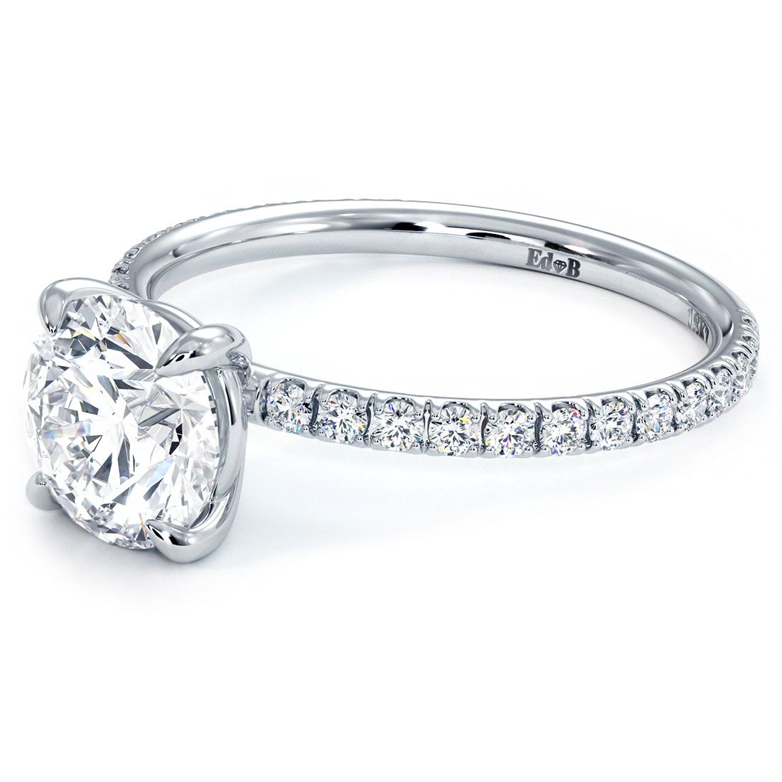 Round Center, Plain Gold Wire Basket Petite Micropave Diamond Engagement Ring Setting (Center Stone Not Included)