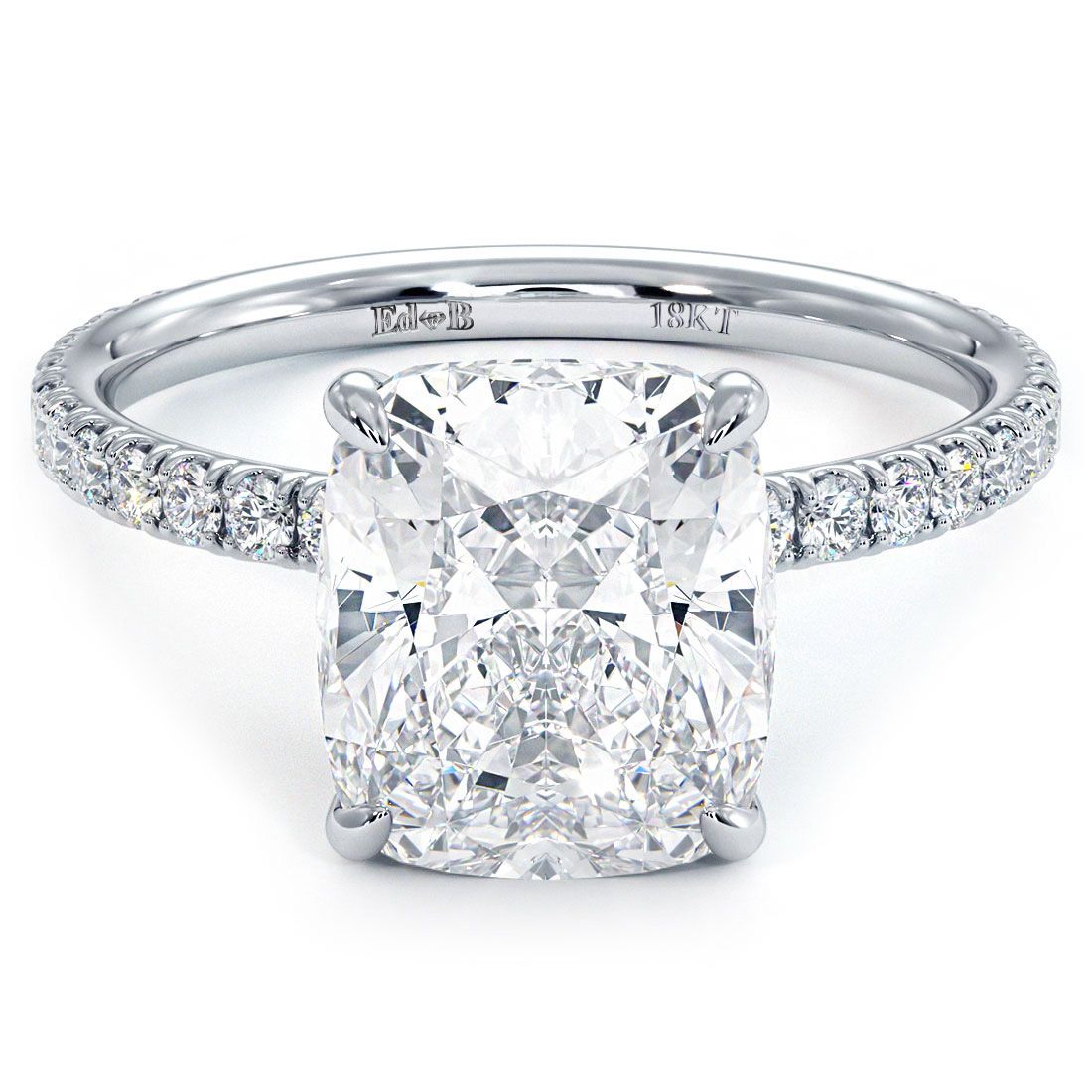 Long Cushion Center Wire Basket Head Petite Micropavé Diamond Engagement Ring Setting (Center Stone Not Included)