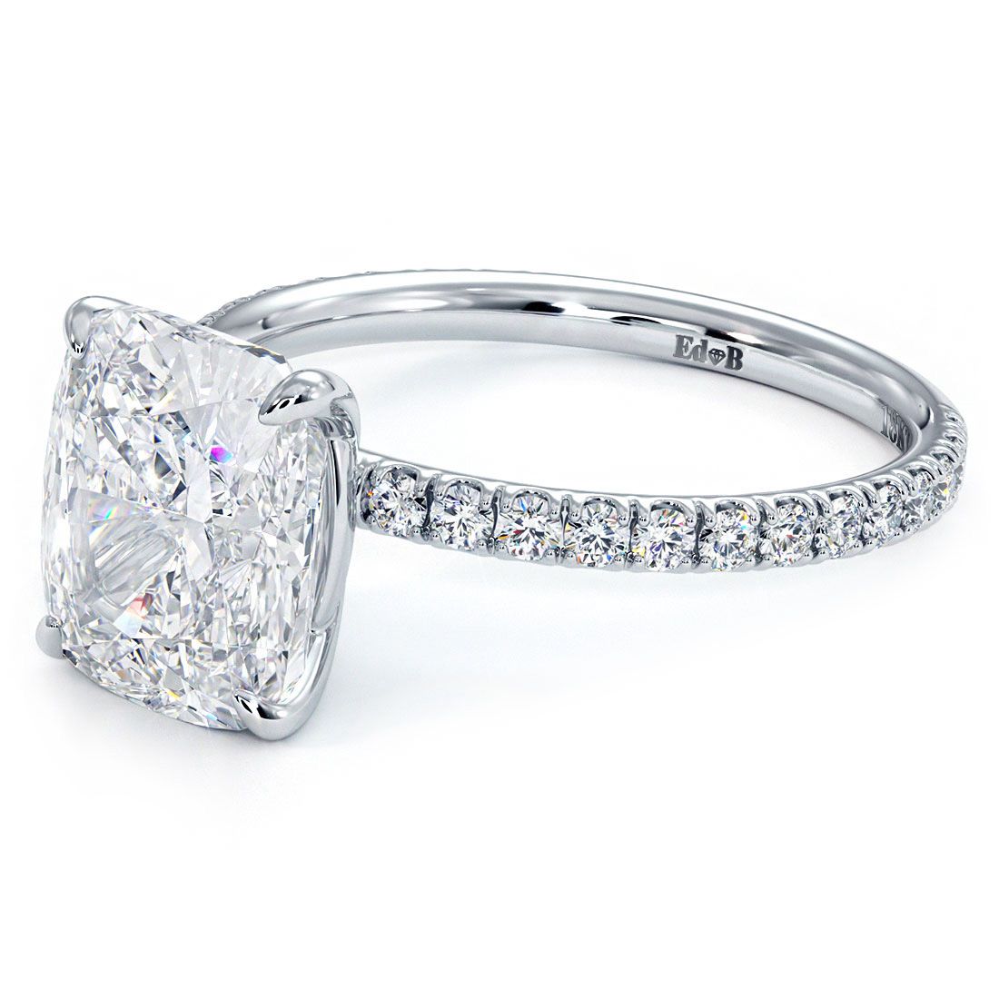 Long Cushion Center Wire Basket Head Petite Micropavé Diamond Engagement Ring Setting (Center Stone Not Included)