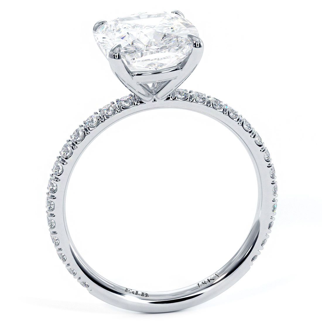 Long Cushion Center Wire Basket Head Petite Micropavé Diamond Engagement Ring Setting (Center Stone Not Included)