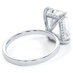 Emerald Cut Hidden Halo Basket Head, Plain Gold Shank, Diamond Engagement Ring Setting (Center Stone Not Included)