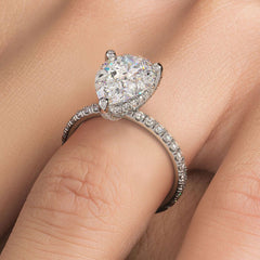 Pear Shape Hidden Halo Diamond Basket Engagement Ring Setting (Center Stone Not Included)