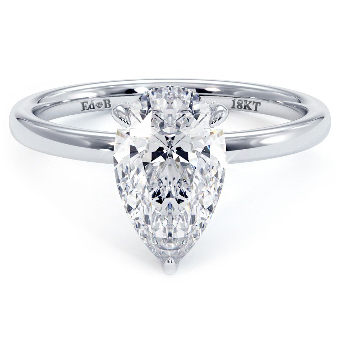 Pear Shape Hidden Halo Micropave Wire Basket With Plain Gold Shank Engagement Ring Setting (Center Stone Not Included)