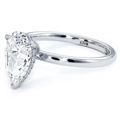 Pear Shape Hidden Halo Micropave Wire Basket With Plain Gold Shank Engagement Ring Setting (Center Stone Not Included)