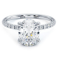 Oval Hidden Halo Basket Head, Half Way Diamond Shank, Diamond Engagement Ring Setting (Center Stone Not Included)