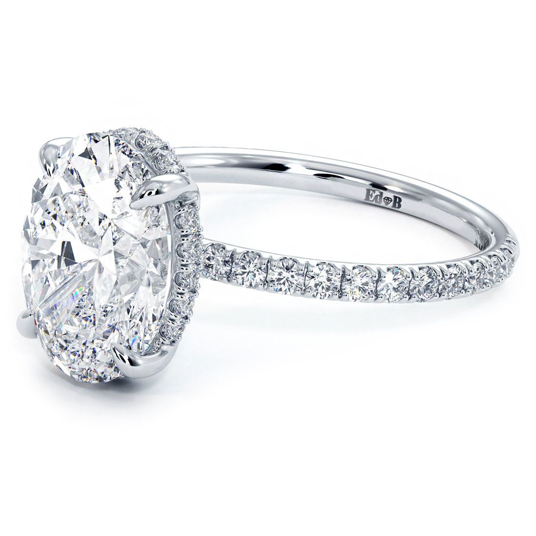 Oval Hidden Halo Basket Head Diamond Engagement Ring Setting (Center Stone Not Included)