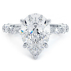 Pear Shape Hidden Halo With Alternating Round & Marquise Diamond Shank Engagement Ring Setting (Center Stone Not Included)