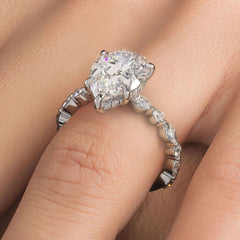 Pear Shape Hidden Halo With Alternating Round & Marquise Diamond Shank Engagement Ring Setting (Center Stone Not Included)