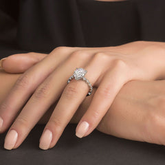 Pear Shape Hidden Halo With Alternating Round & Marquise Diamond Shank Engagement Ring Setting (Center Stone Not Included)