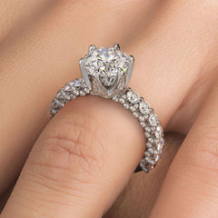 Round Center, 6 Prong Micropave U Shape Setting Diamond Engagement Ring Setting (Center Stone Not Included)