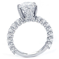 Round Center, 6 Prong Micropave U Shape Setting Diamond Engagement Ring Setting (Center Stone Not Included)